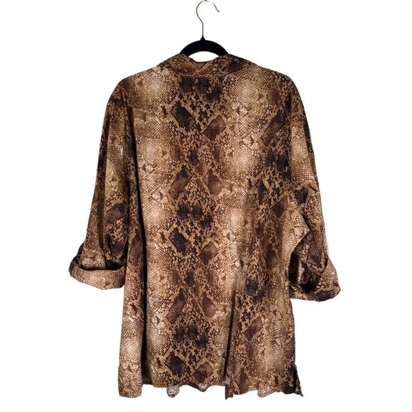 Lane Bryant Womens Size 26 / 28 Tunic Top 3/4 Sleeve Brown Snakeskin Print Stret - Picture 2 of 11